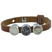 Quiges Leder Armband met 3 Aanschuif Knopen - Dames - RVS - 24cm