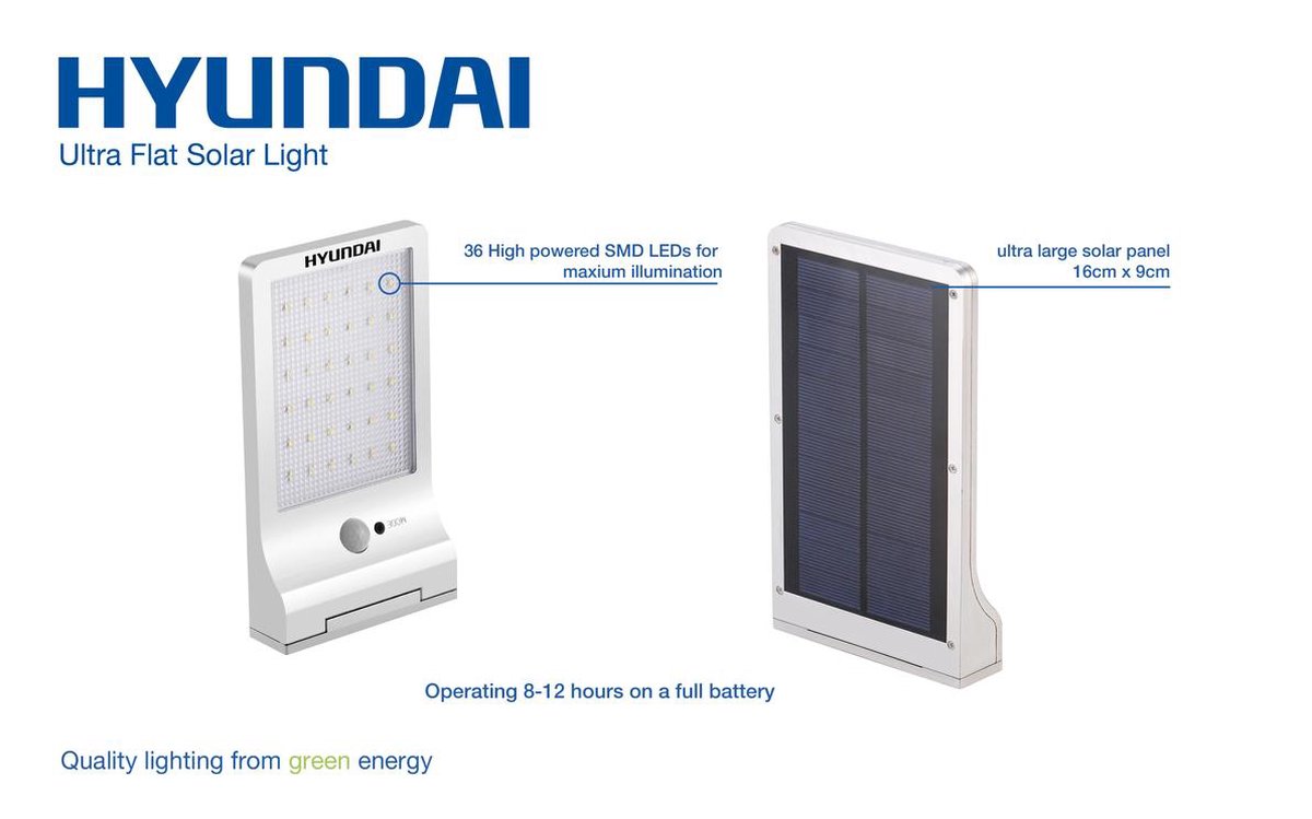 Hyundai dunne LED buitenlamp op zonne-energie |