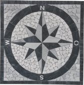 Mozaiek tegel - medallion - windroos - 120 x 120 cm - antraciet grijs wit - 028