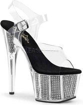 Pleaser - ADORE-708SRS Sandaal met enkelband, Paaldans schoenen - Paaldans schoenen - 41 Shoes - Zilverkleurig/Transparant