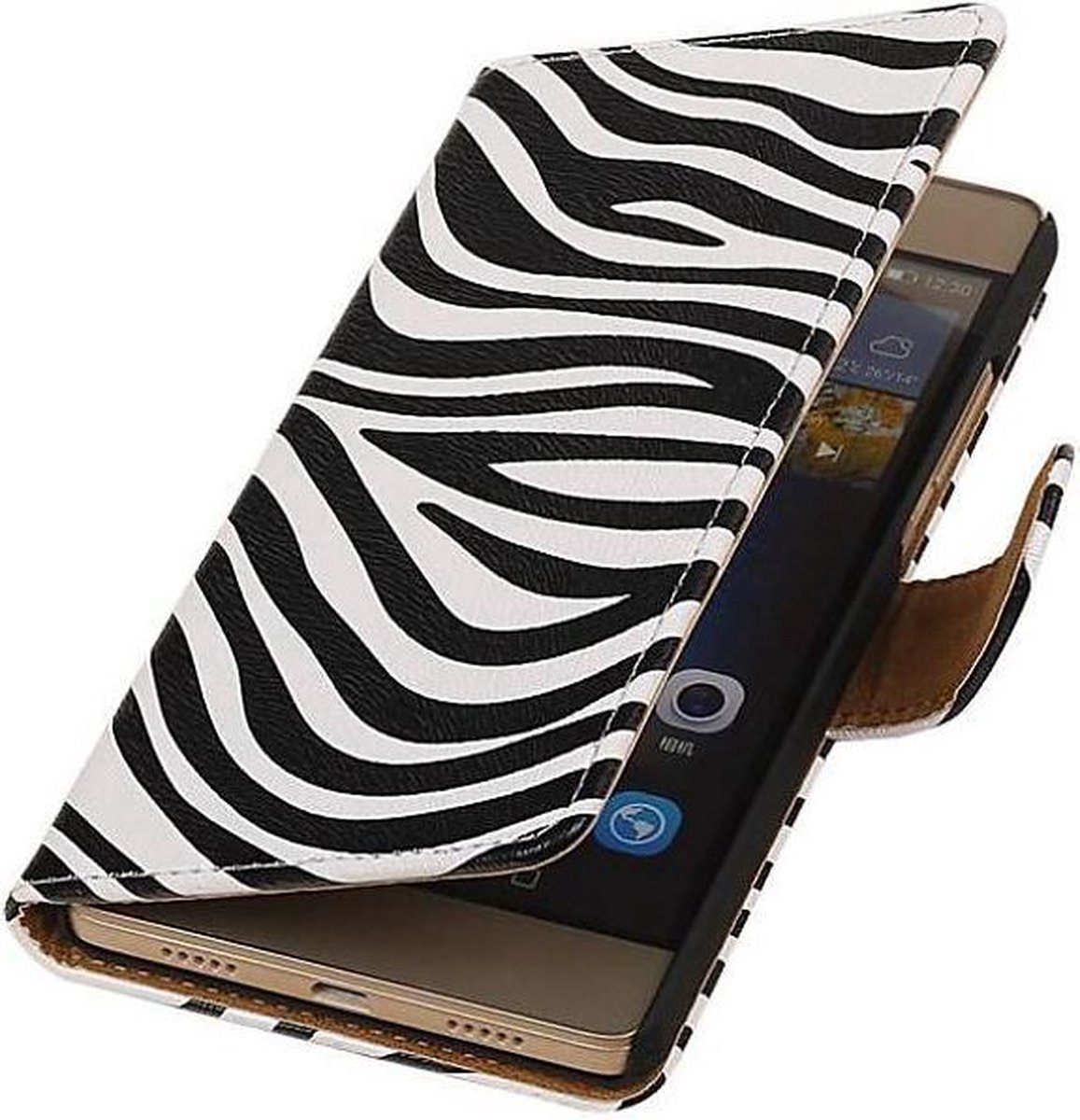 Zebra Bookstyle Wallet Case Hoesje Geschikt voor Huwaei Ascend G610 Wit