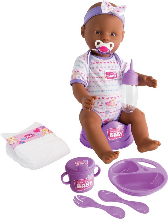 New Born Baby - Babypop - 43 cm - slapende ogen - paars - drink en  plasfunctie - babypop | bol.com