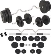 Halterset 60kg  (INCL 4 LUXE HANDDOEKEN EN BIDDON)- Dumbbell Set - Gewichtheffen set - Dumbells - Barbell Stang - Halterstang