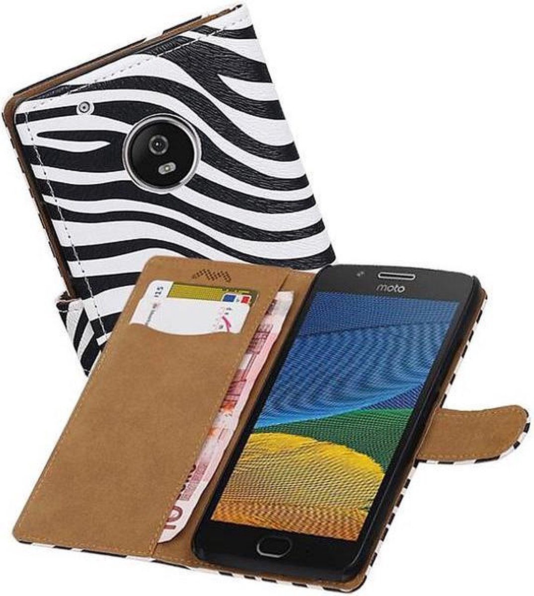 Zebra Bookstyle Wallet Case Hoesjes Geschikt voor Moto G5 Wit