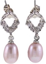 Zoetwater parel oorbellen Bling Pearl Heart P - oorstekers - echte parels - roze - stras steentjes