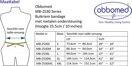 OBBOmed - Buikriem Bandage - Orthopedische Brace met extra metalen ondersteuning - Maat M - MB 2530M
