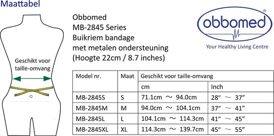 OBBOmed -Lendensteun Bandage riem - Orthopedische Brace met metalen versteviging - maat XL - MB 2845NXL