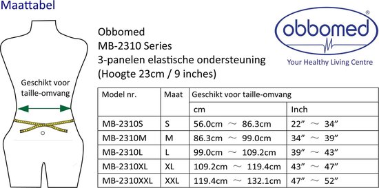 OBBOmed - Elastische 3 banden bandage -geeft extra steun en stevigheid aan de rug, buik en lenden - Maat M - MB 2310NM