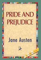 Boek 'Pride and Prejudice' van Jane Austen op een kaartachtergrond met vlaggenrand.