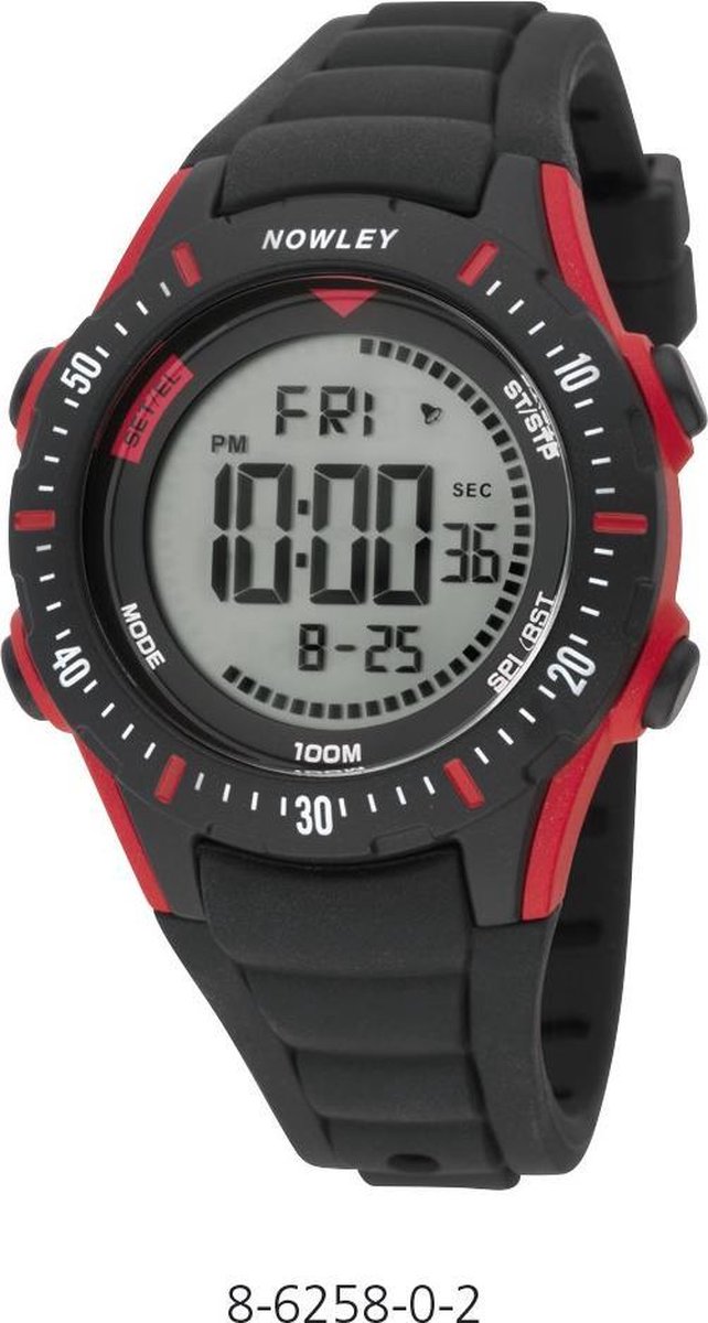 Nowley 8-6258-0-2 digitaal horloge 40 mm 100 meter zwart/ rood