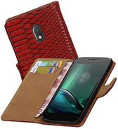 Snake Bookstyle Wallet Case Hoesjes voor Moto G4 Play Rood