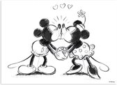 Disney | Mickey & Minnie | Canvas - Kissing - Zwart-Wit - 50x70 cm