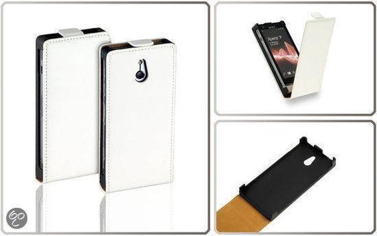 LELYCASE Premium Flip Case Lederen Cover Bescherm Hoesje Sony Xperia P Wit