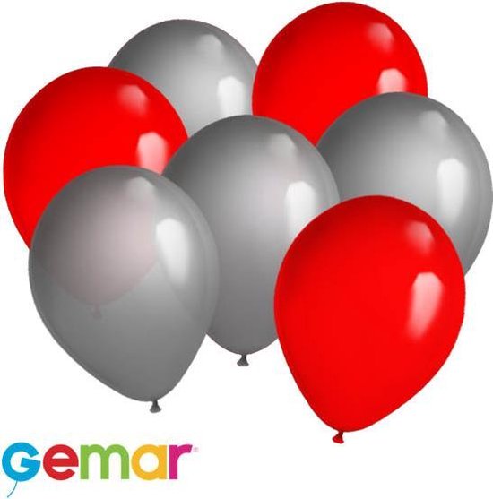 30 ballonnen Zilver en Rood (Ook geschikt voor Helium)