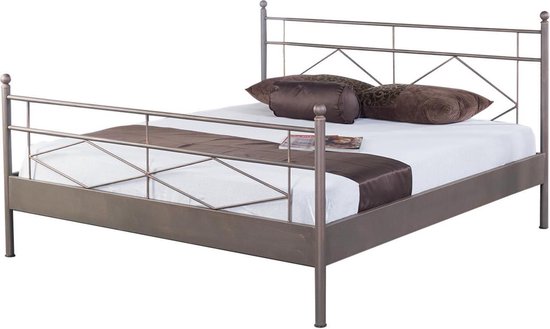 Bed Box Wonen - Metalen bed Maria - 140x200 - Graphit bruin