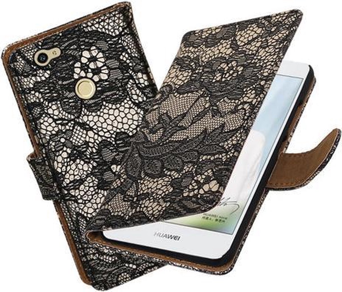 BestCases.nl Zwart Lace booktype hoesje voor Huawei Nova