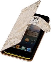 Wit Bloem Huawei Ascend G6 4G Wallet Book Case Hoesje