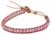 Edelstenen armband Wrap Little Roze Quartz - rozenkwarts - echt leer - roze - zilver - edelstaal