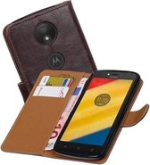 Pull Up TPU PU Leder Bookstyle Wallet Case Hoesjes voor Moto C Plus Mocca