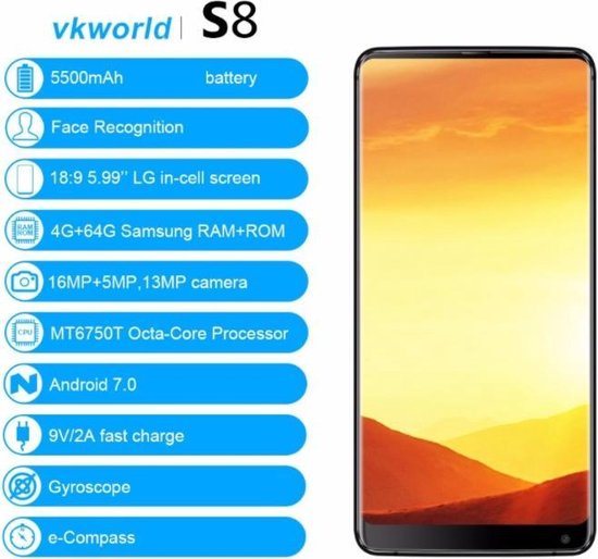 Vkworld S8 Android 7.0 Octa Core 5.99 inch Blue | bol.com