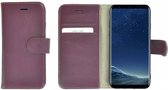Samsung Galaxy S8 Plus hoesje - Bookcase - Portemonnee Hoes Echt leer Wallet case Leer Effen Paars