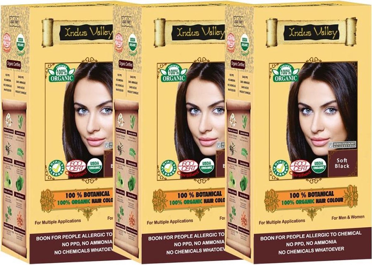 Indus Valley 100% BOTANICAL Soft Black 100% Natuurlijke BIO Organic 9-Kruiden Haarverf Zonder Ammoniak, Ammonia, PPD, PTD, Peroxide etc. o.a. Henna