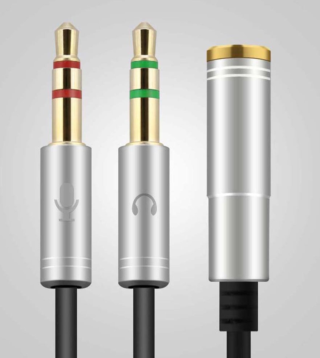 3.5mm Jack Aux Female Dual Male Headset Microfoon 4-Pin Audio Splitter - Zilver