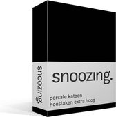 Snoozing - Hoeslaken - Extra hoog - Lits-jumeaux - 160x210 cm - Percale katoen - Zwart