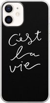 iPhone 12 hoesje siliconen - C'est la vie - Soft Case Telefoonhoesje - Tekst - Transparant, Grijs