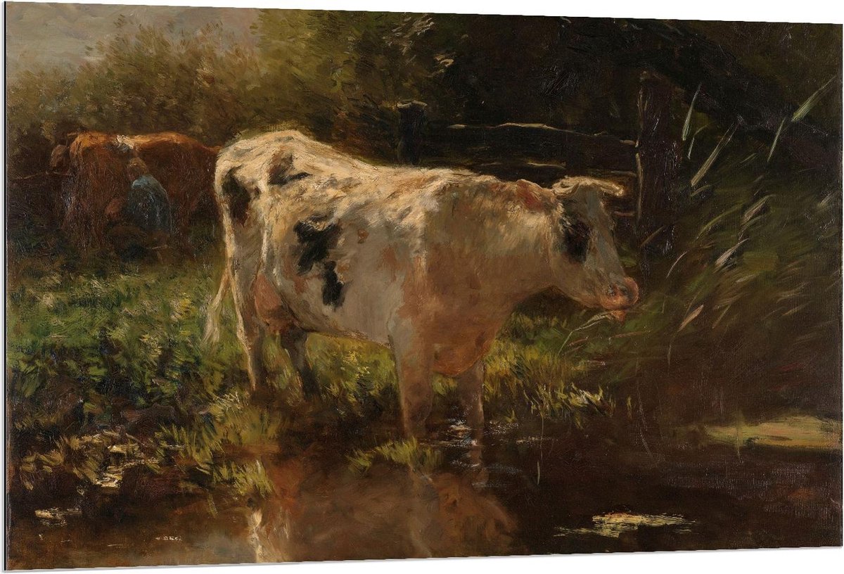 KuijsFotoprint Dibond - Oude meesters - Koe aan de slootkant, Willem Maris - 120x80cm Foto op Aluminium (Met Ophangsysteem) Groen