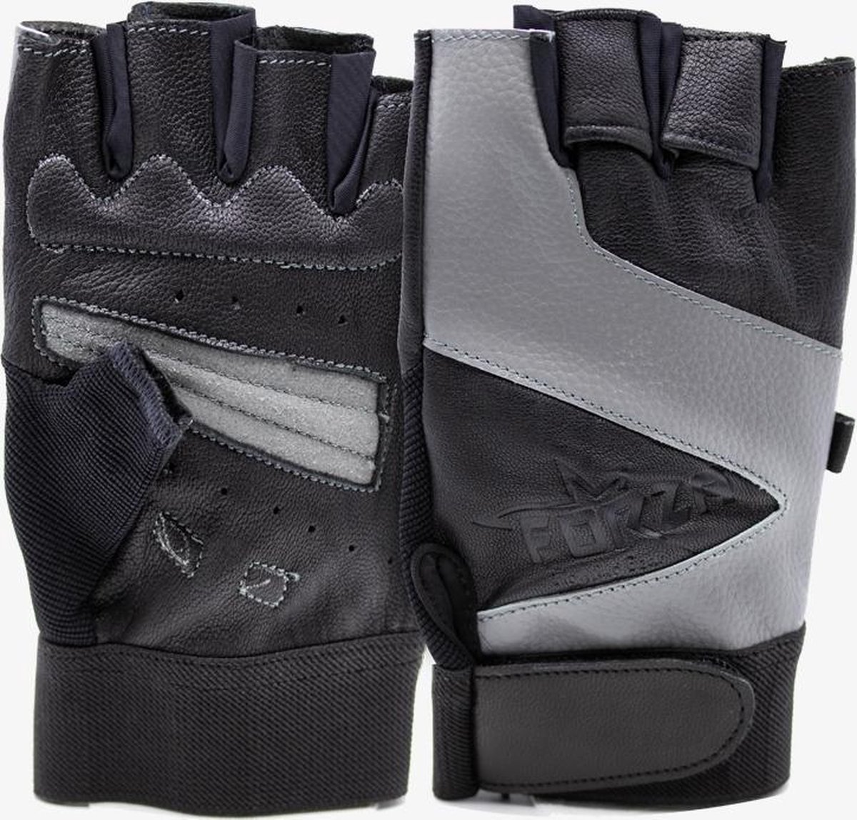 Forza Gewichthef Handschoenen - Leer - Zwart/Grijs - S