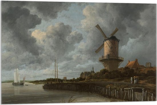 Acrylglas - Oude Meesters - Molen, Wijk bij Duurstede, Jacob Isaacksz v Ruisdael - 90x60cm Foto op Acrylglas (Met Ophangsysteem)
