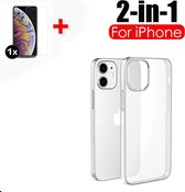 2-in-1 Massuzi iPhone 12 & 12 Pro - Shockproof Hoesje Case Transparant (1 stuk) + Gratis Glass Screenprotector (1 stuk) - Tempered Glass Screenprotector met Siliconen Backcover Cas