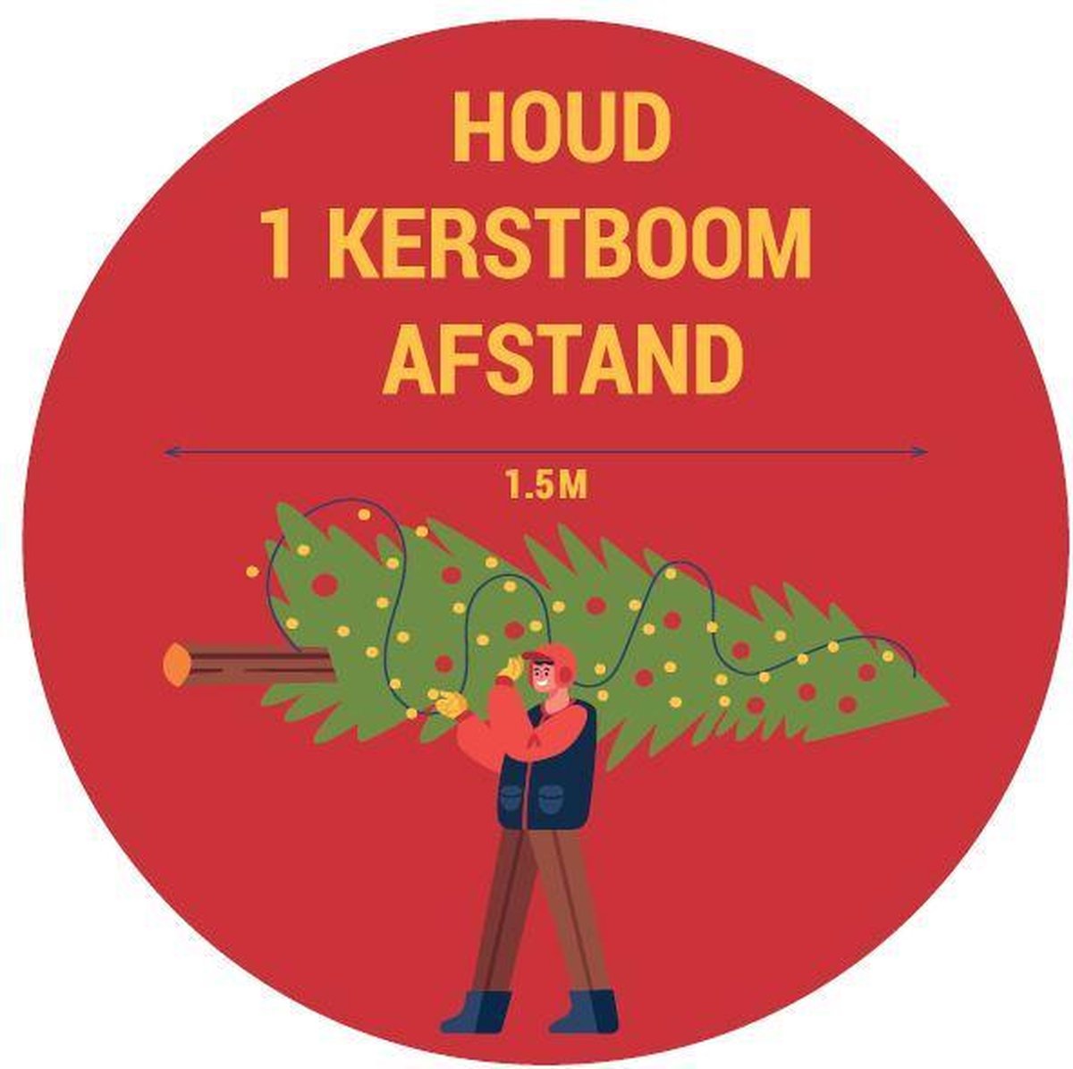3Motion- Kerstversiering- 1 kerstboom afstand- afstand houden - 1m50 afstand- Corona covid vloersticker met laminaat - Diameter 42.5 cm - 5stuks