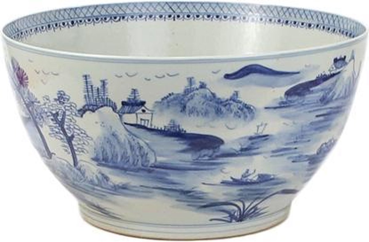 The Ming Garden Collection | Chinees Porselein | Grote Porseleinen Schaal Met Landschap | Blauw & Wit