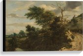 Canvas  - Oude Meesters - Zandweg in de duinen, Jacob Isaacksz van Ruisdael - 60x40cm Foto op Canvas Schilderij (Wanddecoratie op Canvas)