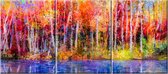 Kleurrijke herfst bomen.3 Panelen 120x50cm Panoramisch kunstwerk gedrukt op 100% katoen. Uitgerekt Op Frame. Wandhanger geïnstalleerd