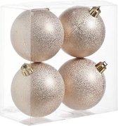 KERSTBALLEN SET 4 STUKS | KERSTVERSIERING | WRINKLE CHAMPAGNE | D8 CM | KUNSTSTOF