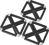 Opklapbare Onderzetters | 3 stuks | Hittebestendig | Siliconen | Zwart | Multifunctioneel | Pannenbeschermer | 12 x 12 cm tot 22 x 22 cm