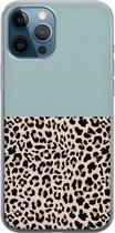 iPhone 12 Pro hoesje siliconen - Luipaard mint - Soft Case Telefoonhoesje - Luipaardprint - Transparant, Blauw