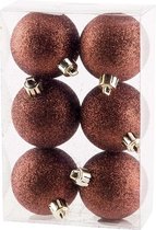 KERSTBAL SET 6 STUKS | KERSTVERSIERING | GLITTER BRUIN | D6 CM | KUNSTSTOF