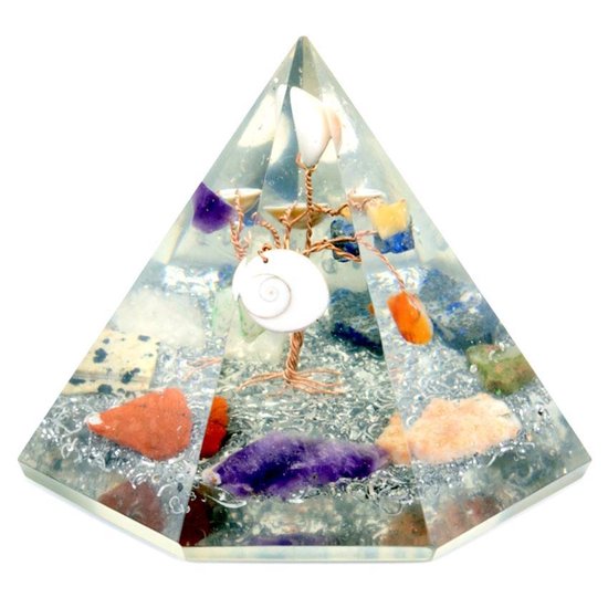 Orgonite 7-zijdige Piramide - Edelsteen Wijsheidsboom - 9x9x7cm - Spirituele Decoratie - Edelstenen & Mineralen