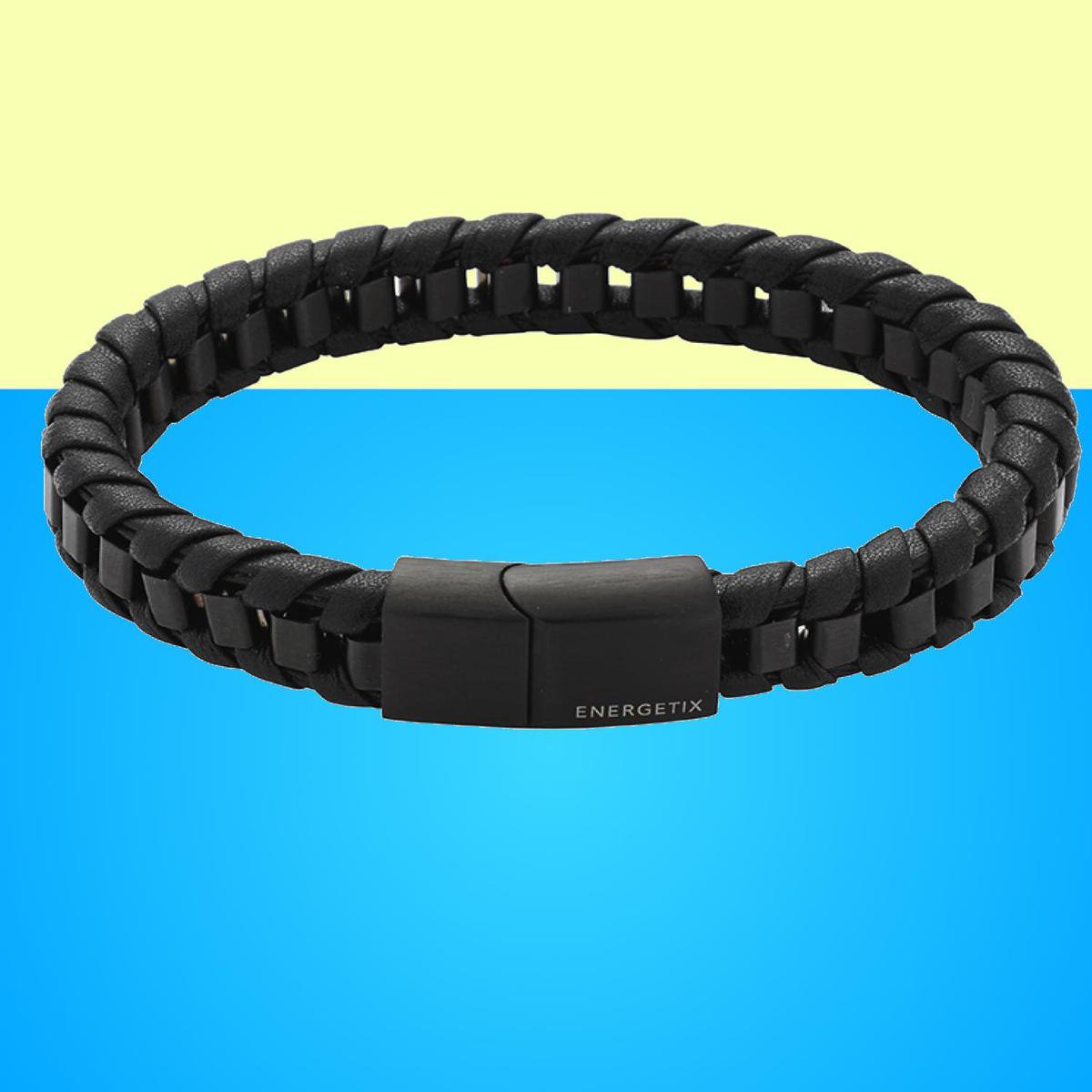 Energetix Magneet Armband 3969-1 - roestvrij staal - gevlochten leer -  kleur Zwart -... | bol.com