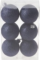 KERSTBALLEN SET 6 STUKS | KERSTVERSIERING | GLITTER NACHTBLAUW | D6 CM