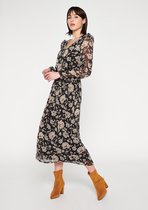 LOLALIZA Maxi jurk met bloemen en lange mouwen - Camel - Maat 36