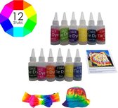 Joyage Tie Dye Kit verf - 12 kleuren - Tie dye verf kit in flesjes - Tie-dye Ontwerpstudio - Tiedye Textielverf - Speelgoed meisjes - Kado vrouwen - Batik textiel set - Batikkleurs