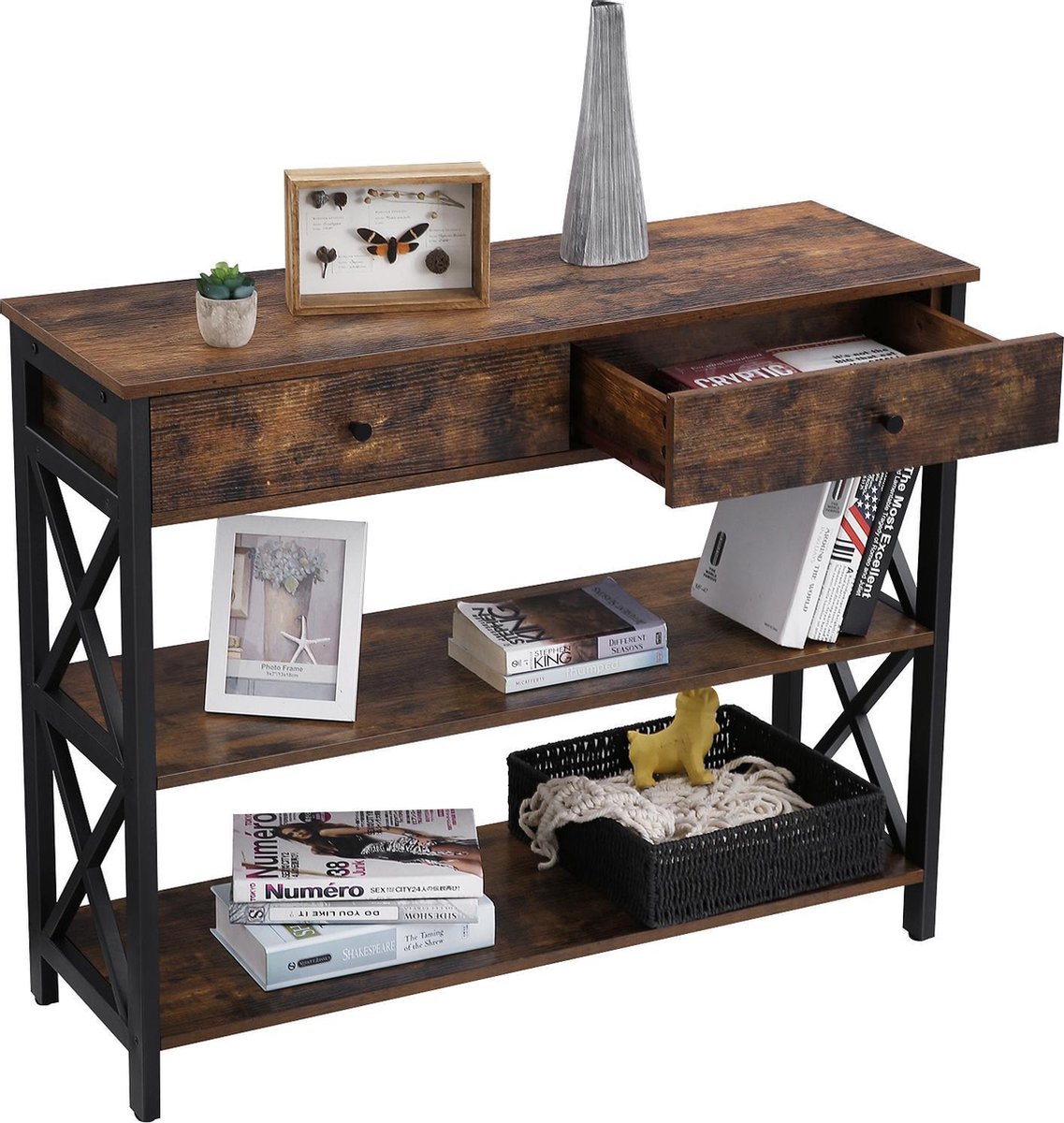 Gangtafel 3 Niveaus Table Console Extensible En Bois à 3 Niveaux - 106 X 35 X 80 Cm - Table Houten Consoletafel Wit
