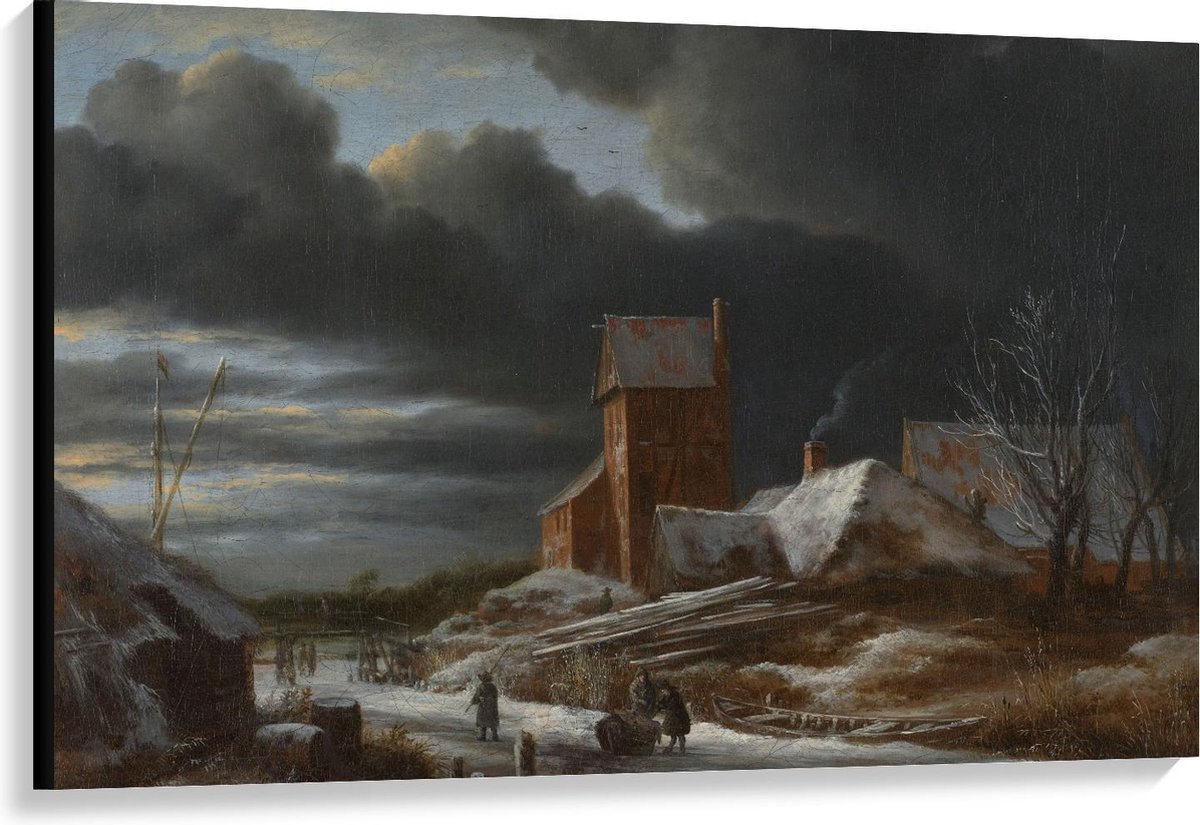 KuijsFotoprint Canvas - Oude Meesters - Winterlandschap, Jacob Isaacksz van Ruisdael, 1665 - 120x80cm Foto op Canvas Schilderij (Wanddecoratie op Canvas) Blauw