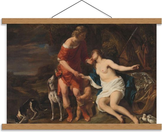 Schoolplaat – Oude Meesters - Venus en Adonis, Ferdinand Bol, ca. 1658 - 60x40cm Foto op Textielposter (Wanddecoratie op Schoolplaat)