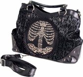 Banned - Flocked Cameo Ribcage Handtas - Zwart